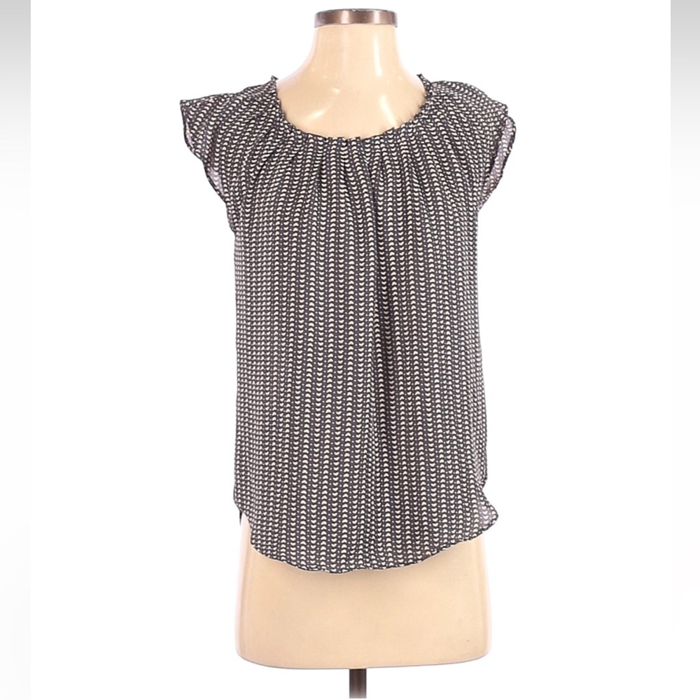 LC Lauren Conrad Gray and White Patterned Blouse with Bow at Neckline